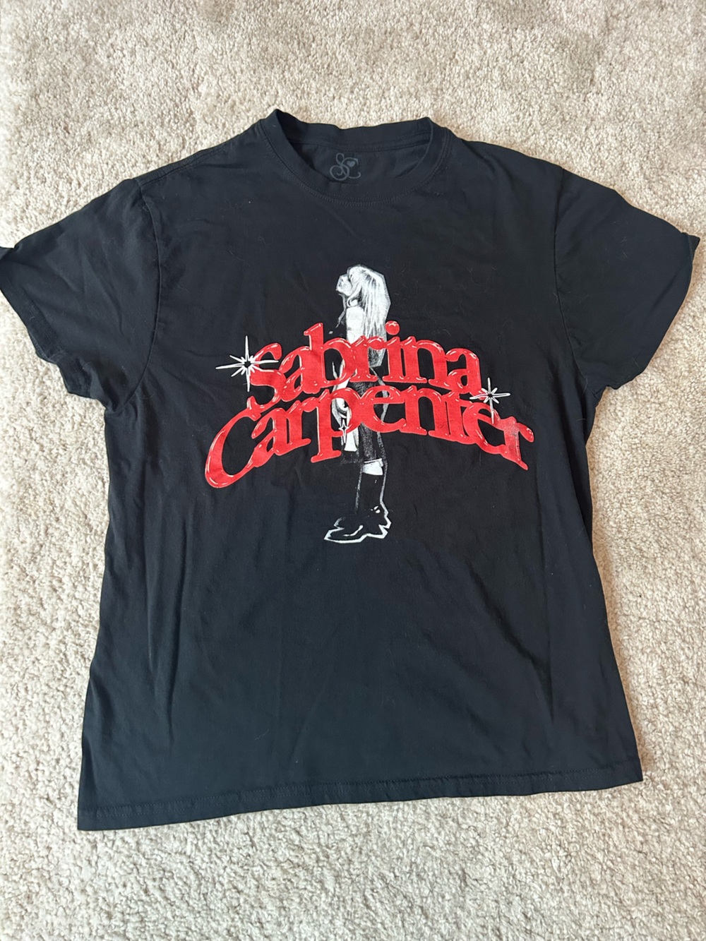 Black Short Sleeve Graphic Tee with Red Logo